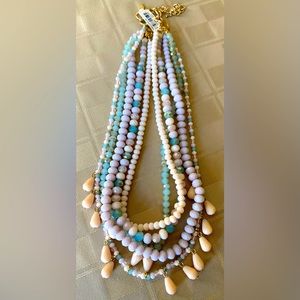 BNIB pastel color (pink, purple, and blue) bead necklace and earrings.